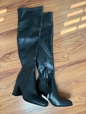 Marc Fisher Black Over-the-Knee Block Heel Boots